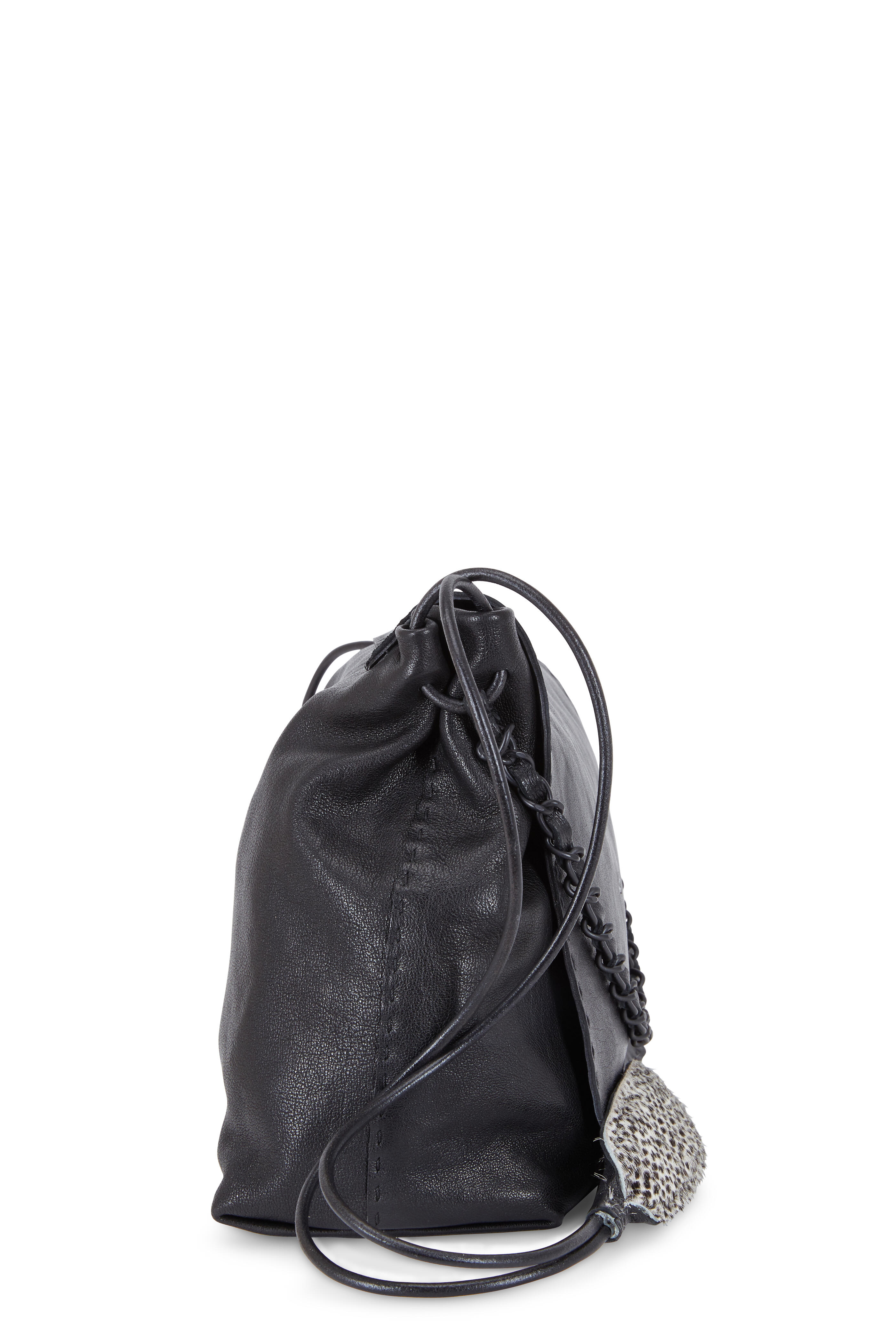 Black Calf Leather Crossbody Bag Leather Bucket Bag Leather 