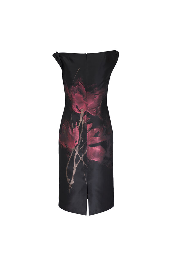 Talbot Runhof - Black Floral Bouquet Jacquard Midi Dress