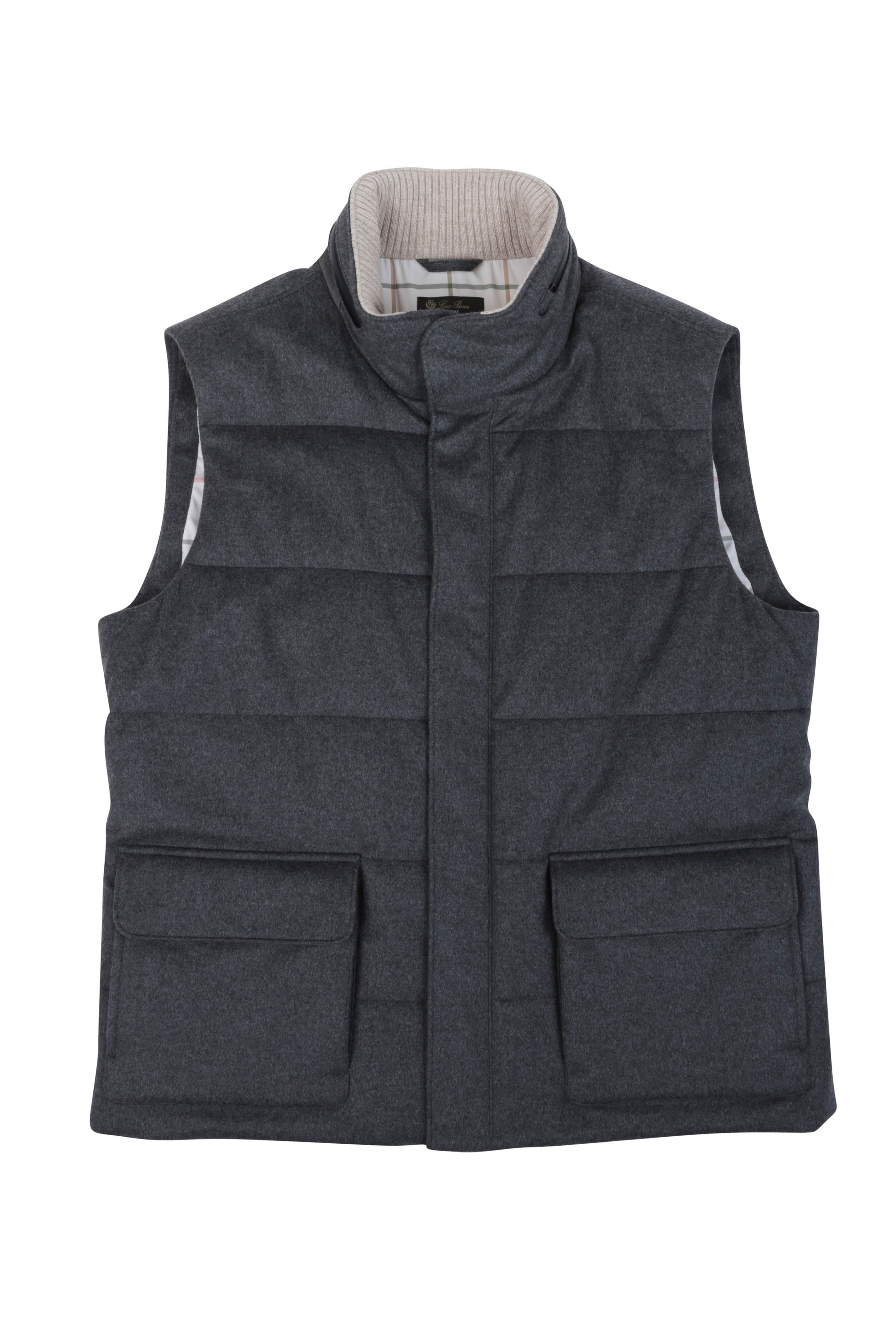 Loro Piana キルティングベスト ライトグレー Loro Piana - Gray Wool & Cashmere Quilted Vest | Mitchell Stores
