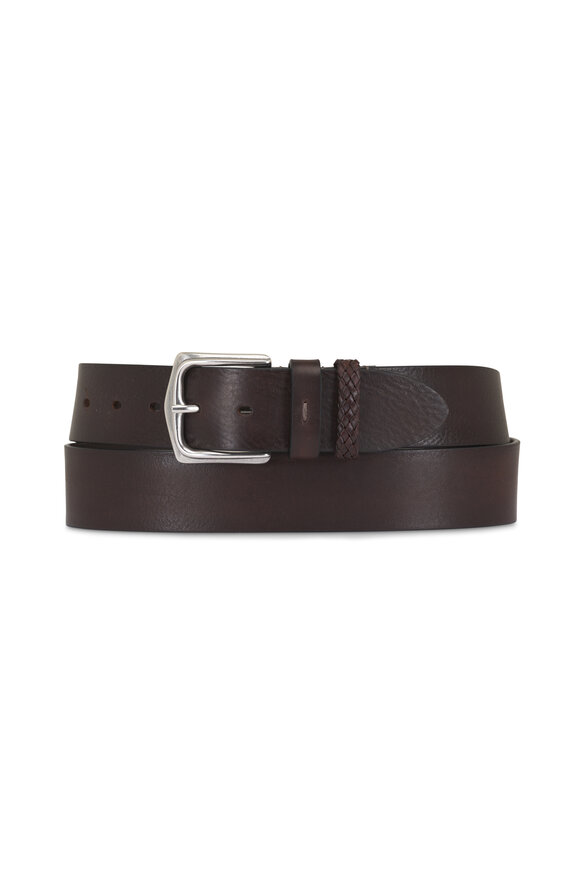 Veneta Cinture Brown Braided Keeper Leather Belt