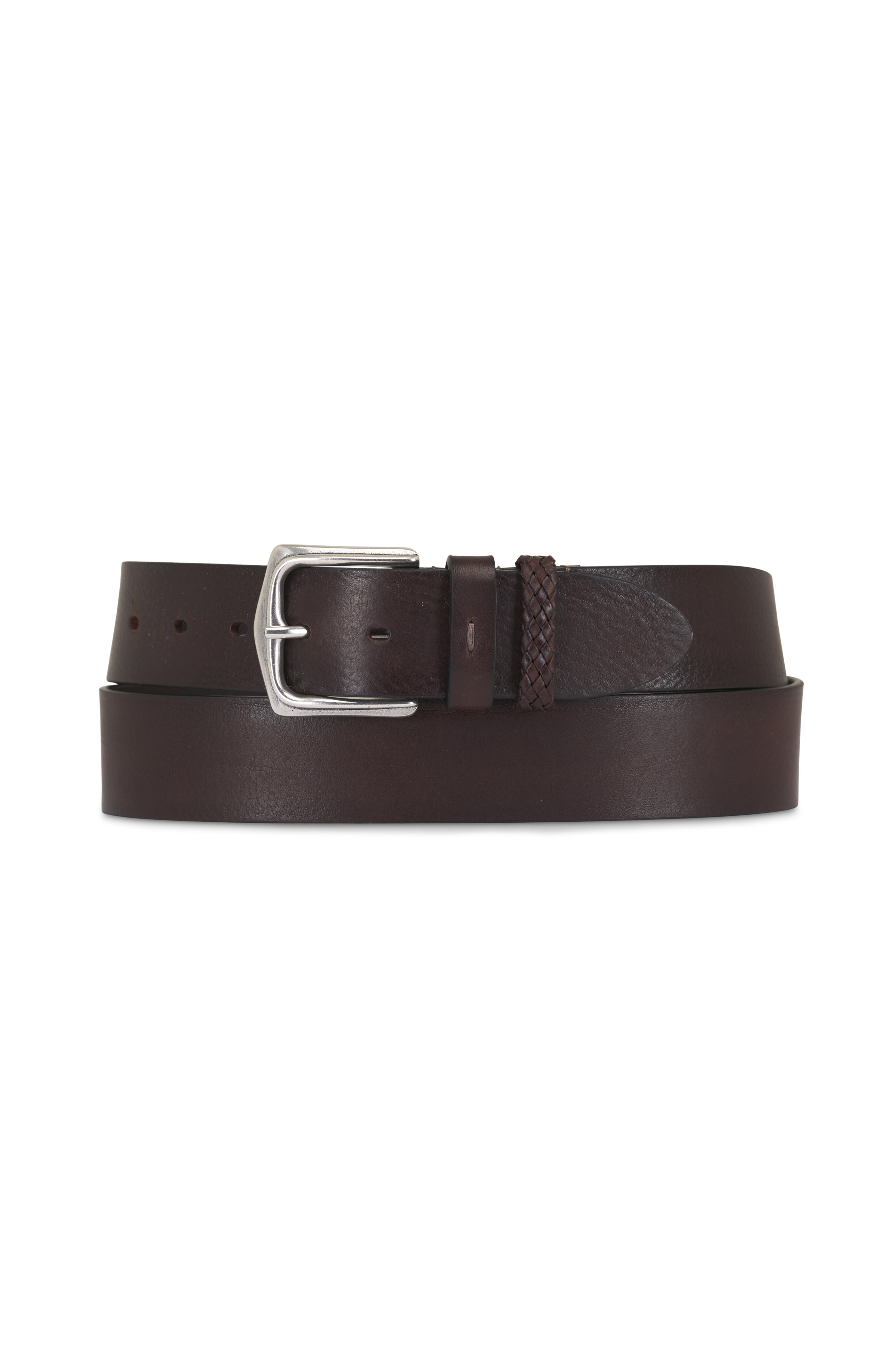 Veneta Cinture - Brown Braided Keeper Leather Belt