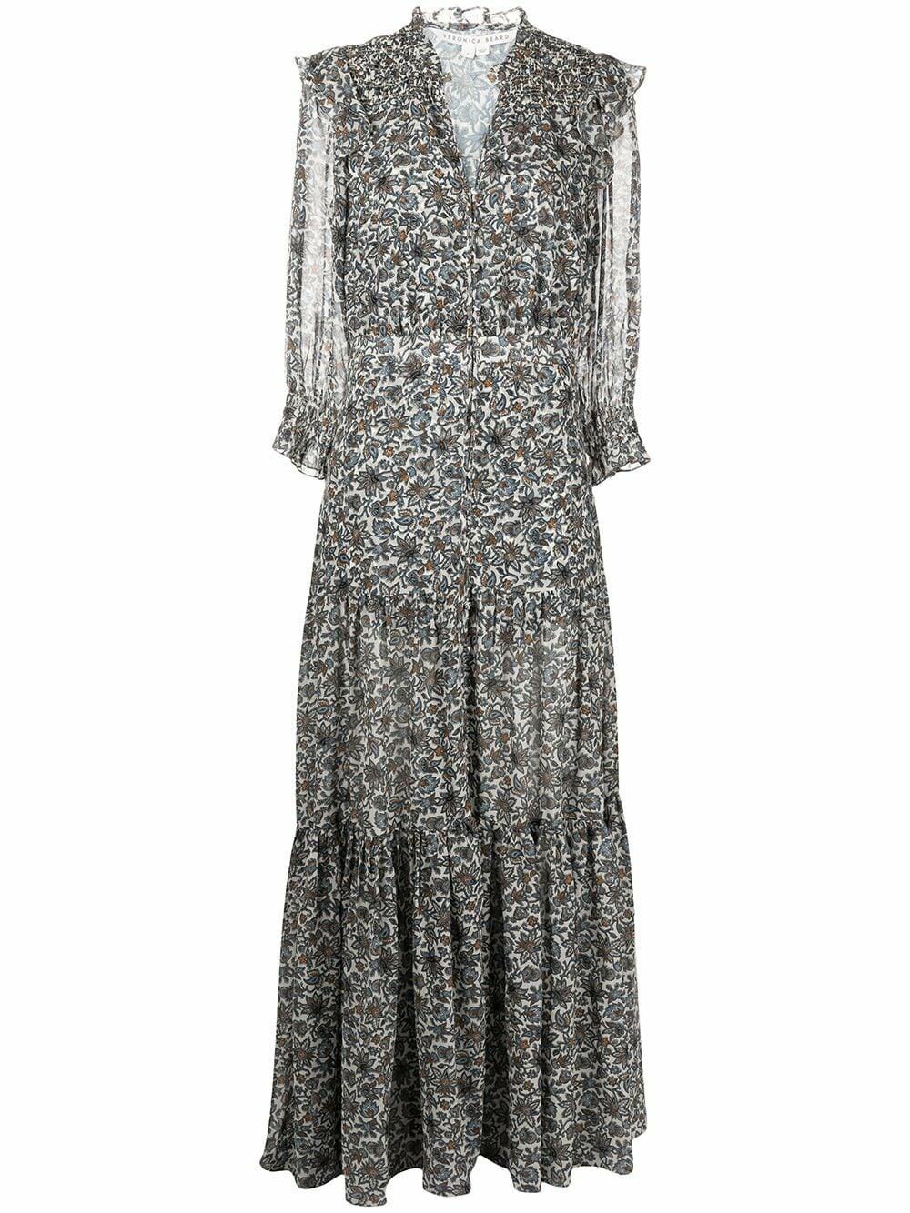 Veronica Beard - Nitz Ecru Multi Boho Floral Elbow Sleeve Dress