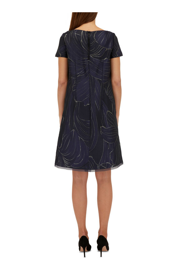 Talbot Runhof - OSO343 Navy Floral Jacquard Cocktail Dress