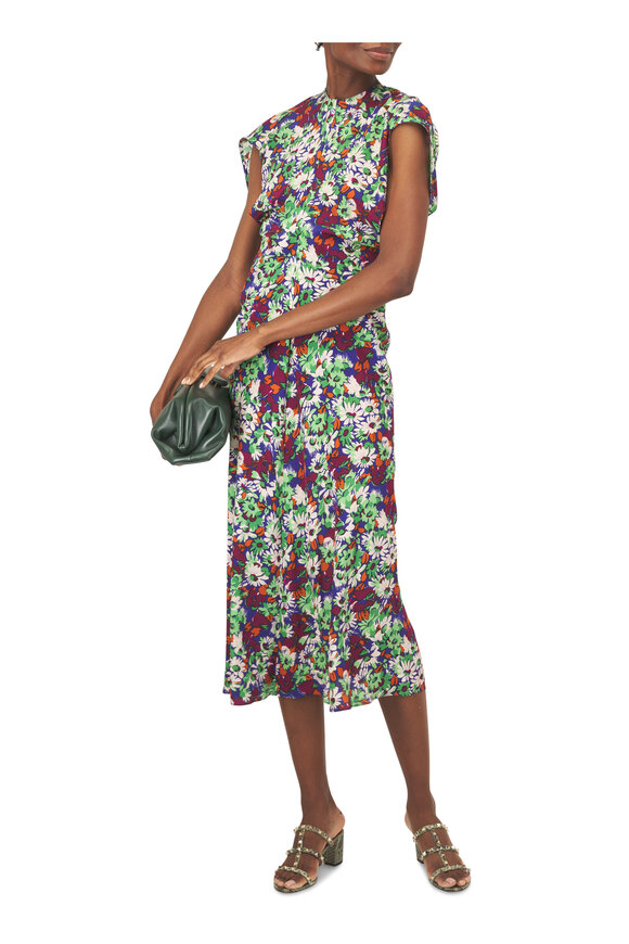 Marni Multicolor Floral Print Silk Midi Dress - view 2