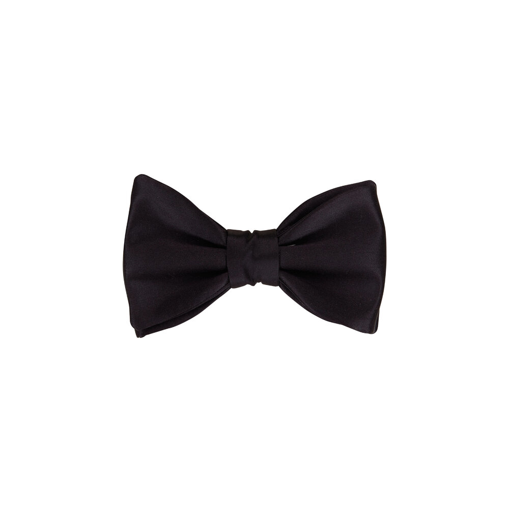 Dolce Punta - Black Satin Pre-Tied Bow Tie | Mitchell Stores