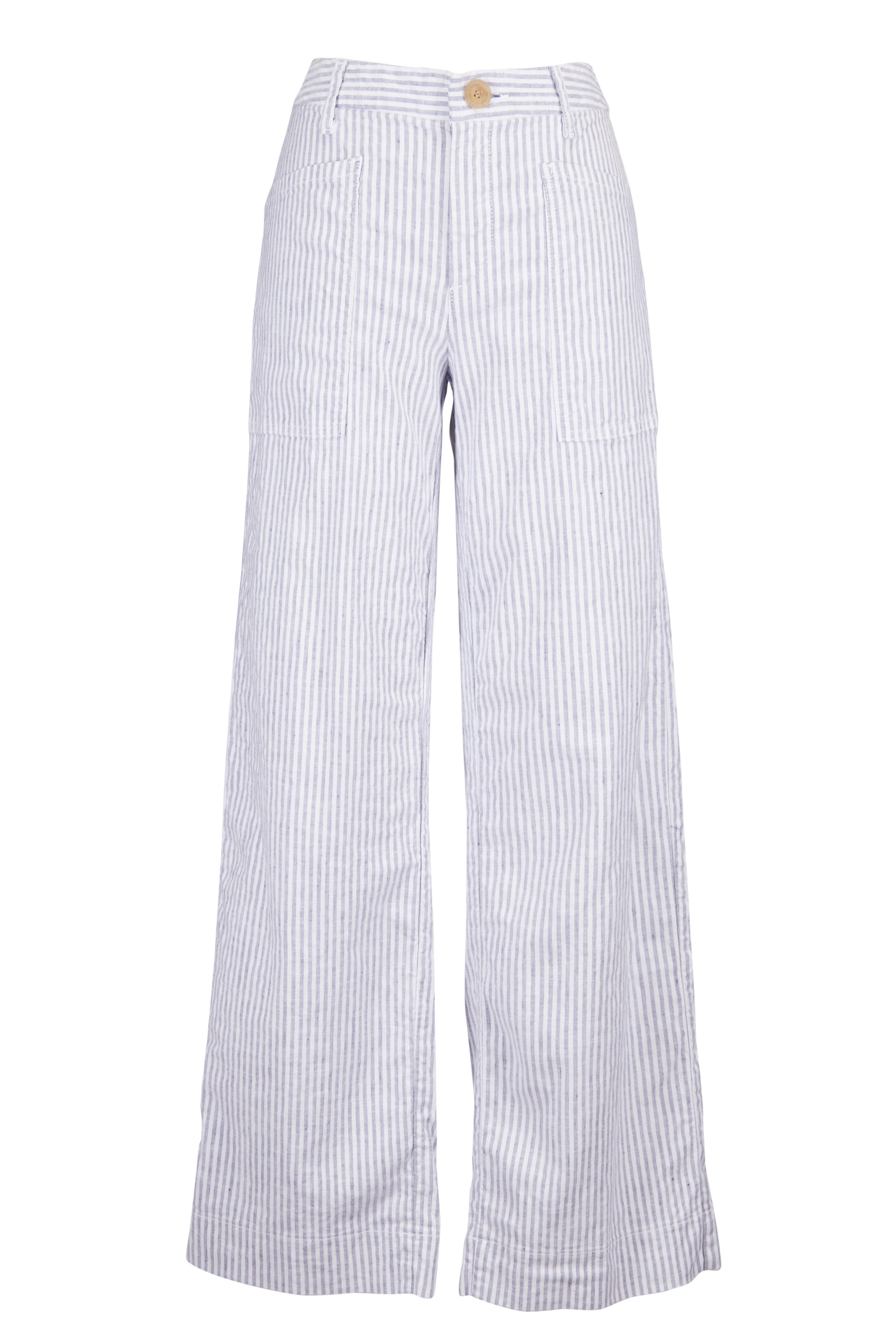 Frank & Eileen - Limerick Navy & White Stripe Linen Wide Leg Pant - view 1