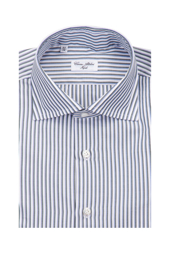 Cesare Attolini Green Stripe Cotton Sport Shirt - view 1