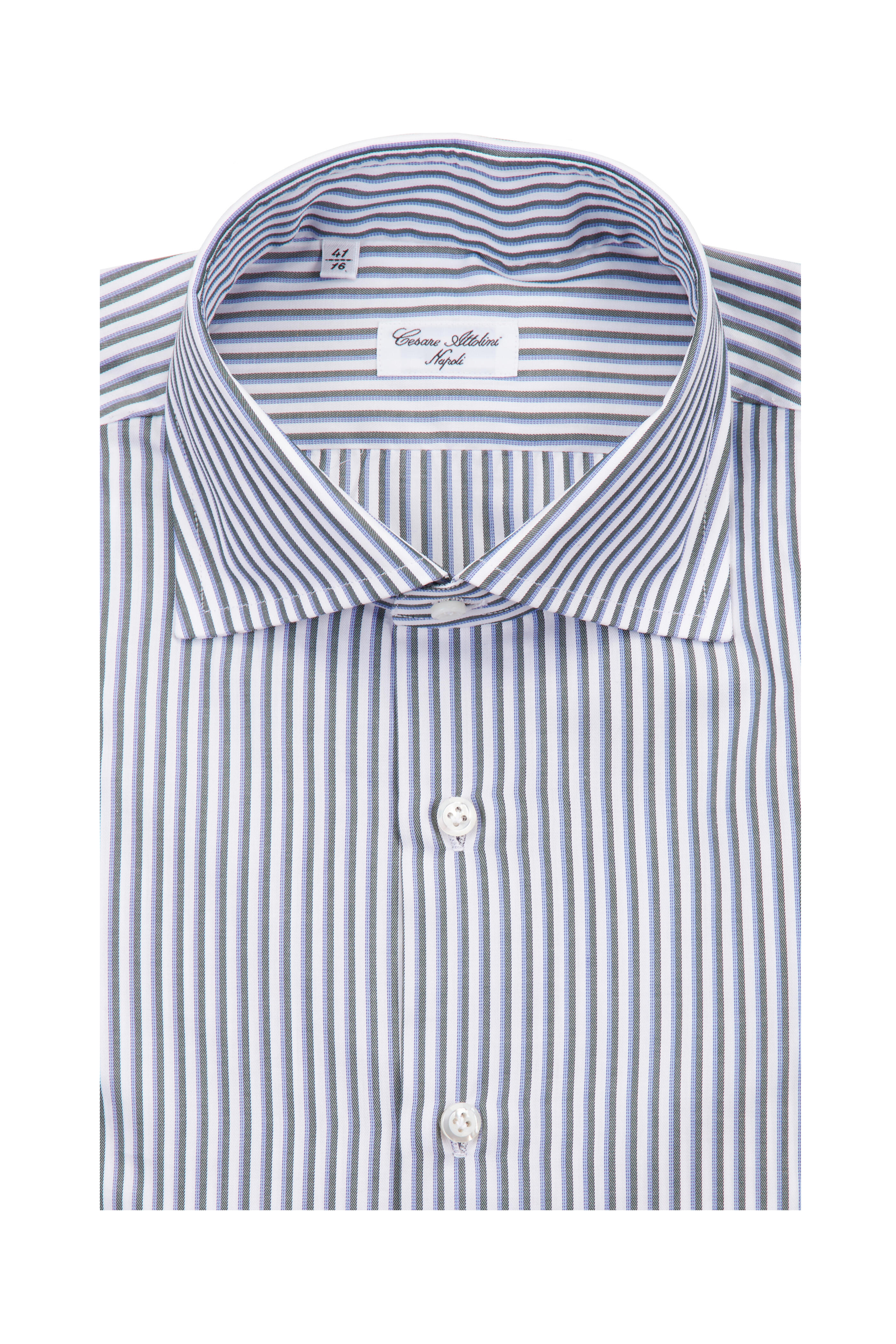 Cesare Attolini - Green Stripe Cotton Sport Shirt - view 1