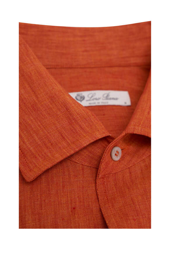 Loro Piana - Solid Orange Linen Sport Shirt | Mitchell Stores