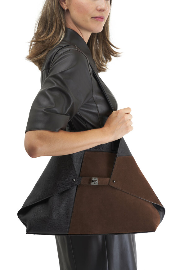 Akris - Medium Ai Mocca Suede Patch Leather Tote