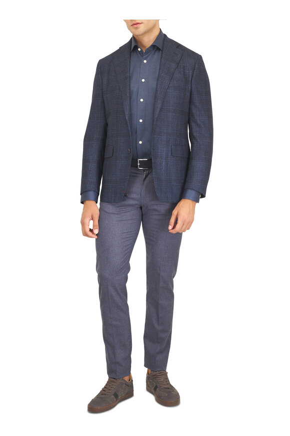 Atelier Munro Blue Check Wool, Silk & Cashmere Sportcoat - view 2