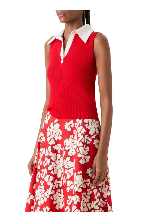 Akris Punto Red & White Sleeveless Polo Knit Tank - view 4