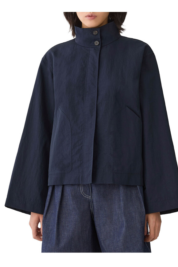 Lafayette 148 New York Calvary Blue Ink Twill Funnel Neck Jacket - view 2