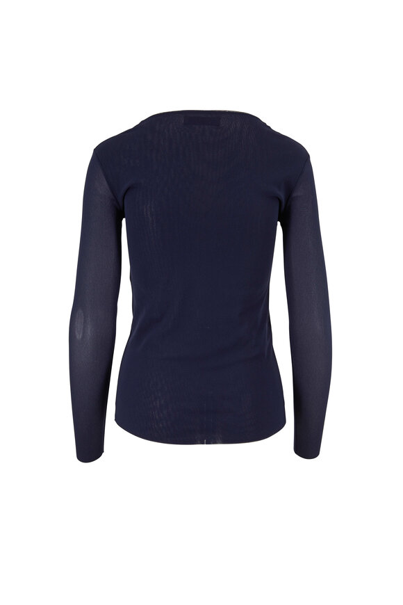 D.Exterior - Navy Sheer Scoopneck Long Sleeve T-Shirt