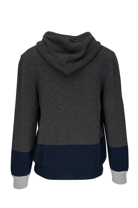 Kiton - Charcoal Gray Cashmere Hooded Zip Sweater 