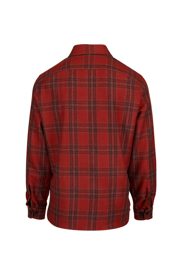Isaia Orange Windowpane Cashmere Overshirt - view 2