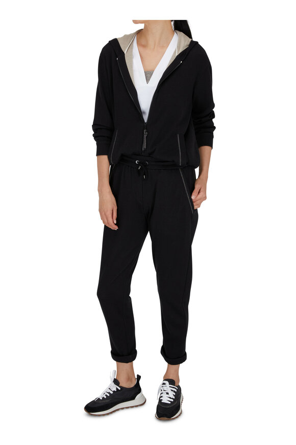 Brunello Cucinelli - Black Cotton & Silk Zip Spa Hoodie