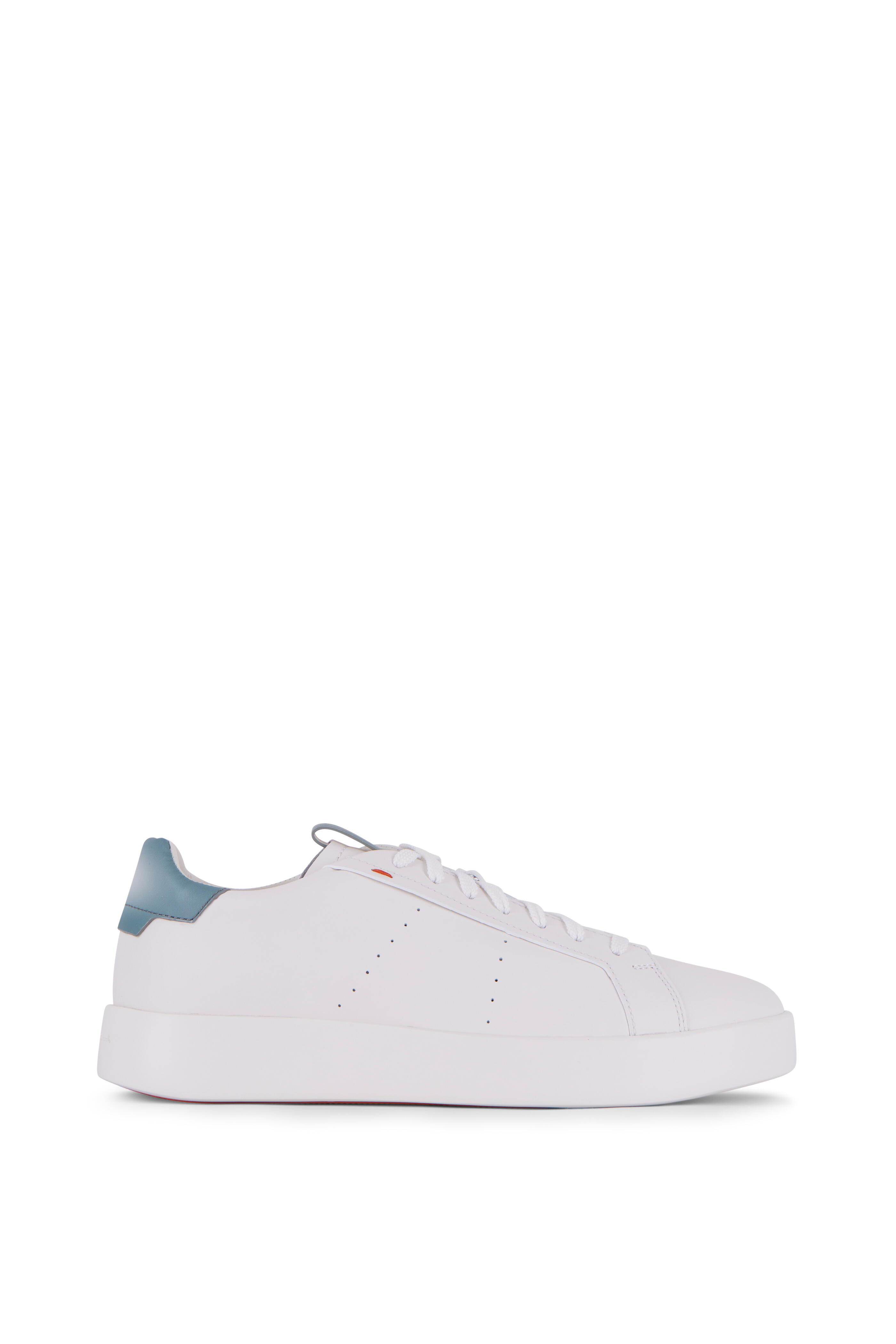 Santoni - Part White Leather & Sage Sneaker | Mitchell Stores