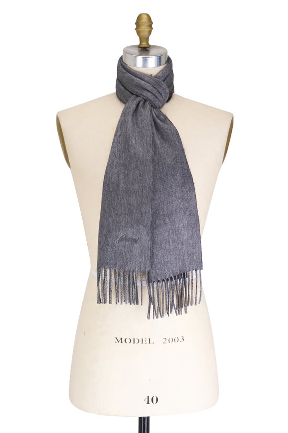 Brioni Gray Stripe Silk & Cashmere Scarf