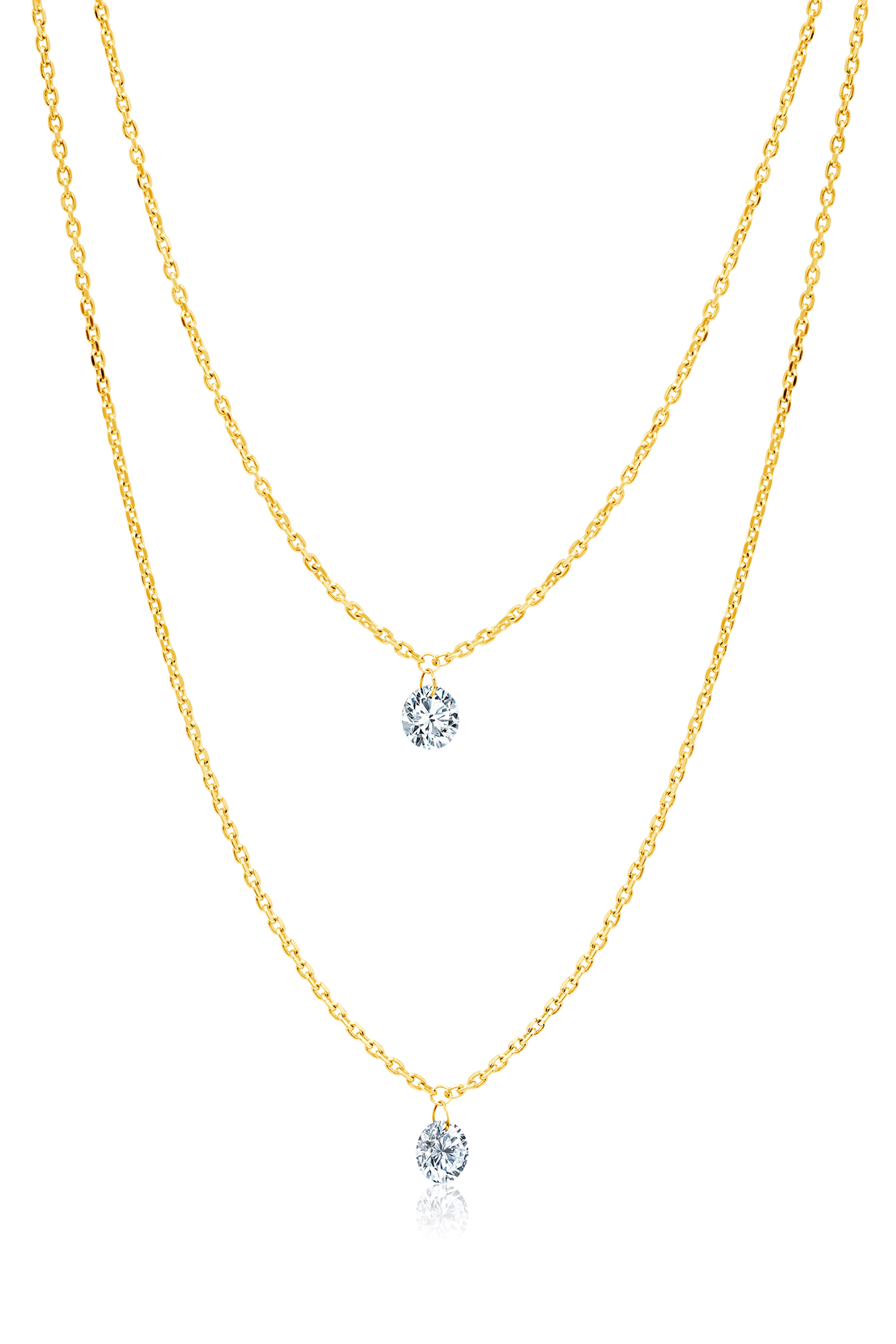Floating Double Diamond Drop Necklace Women's
