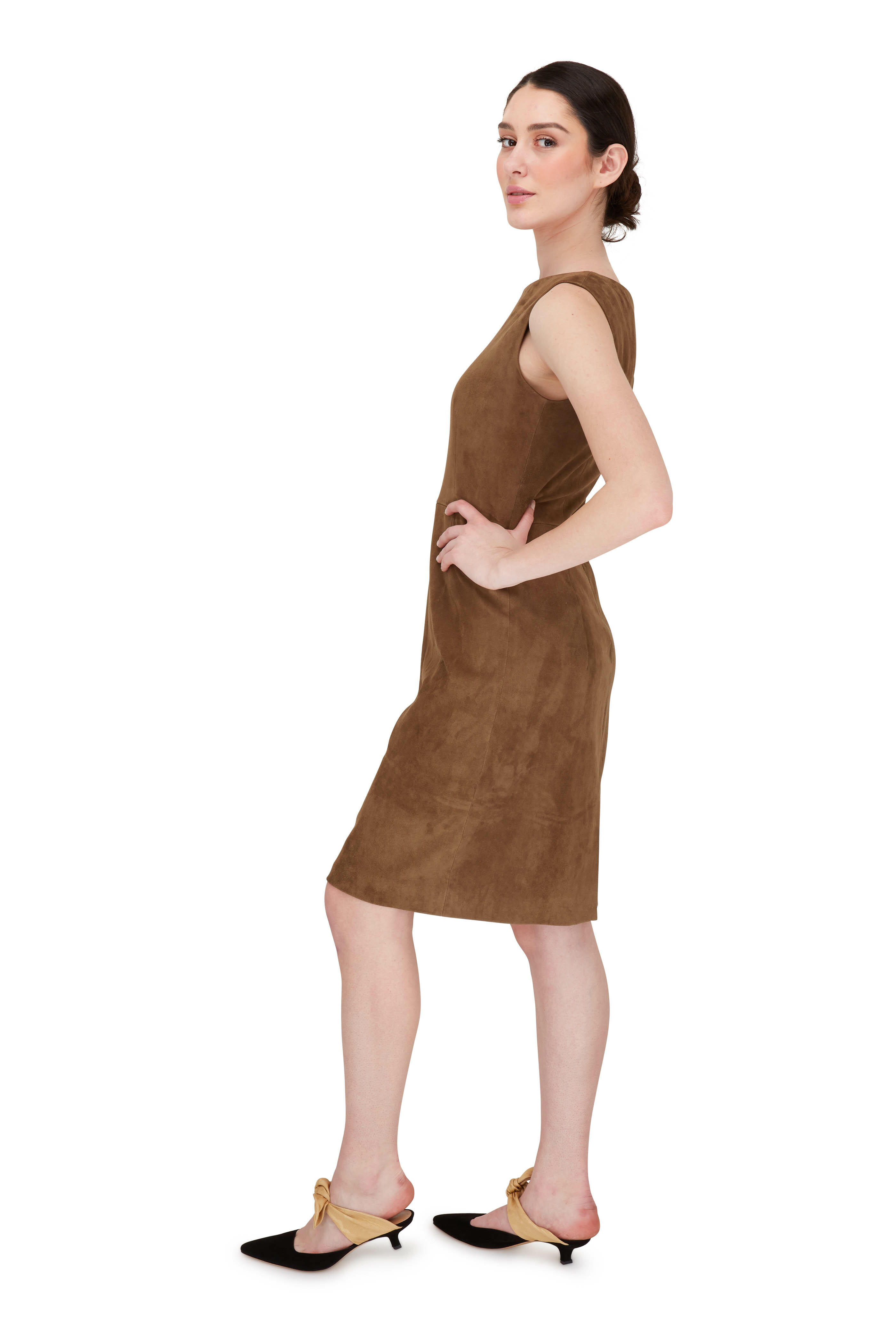 The Row - Hara Dark Taupe Suede Sleeveless Dress