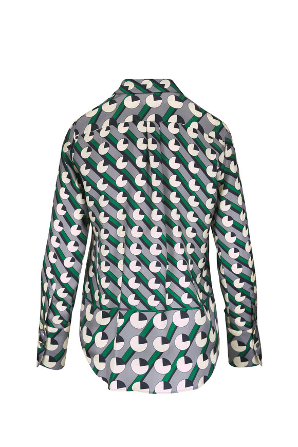 Odeeh Dark Emerald Crescent & Line Print Silk Blouse - view 4