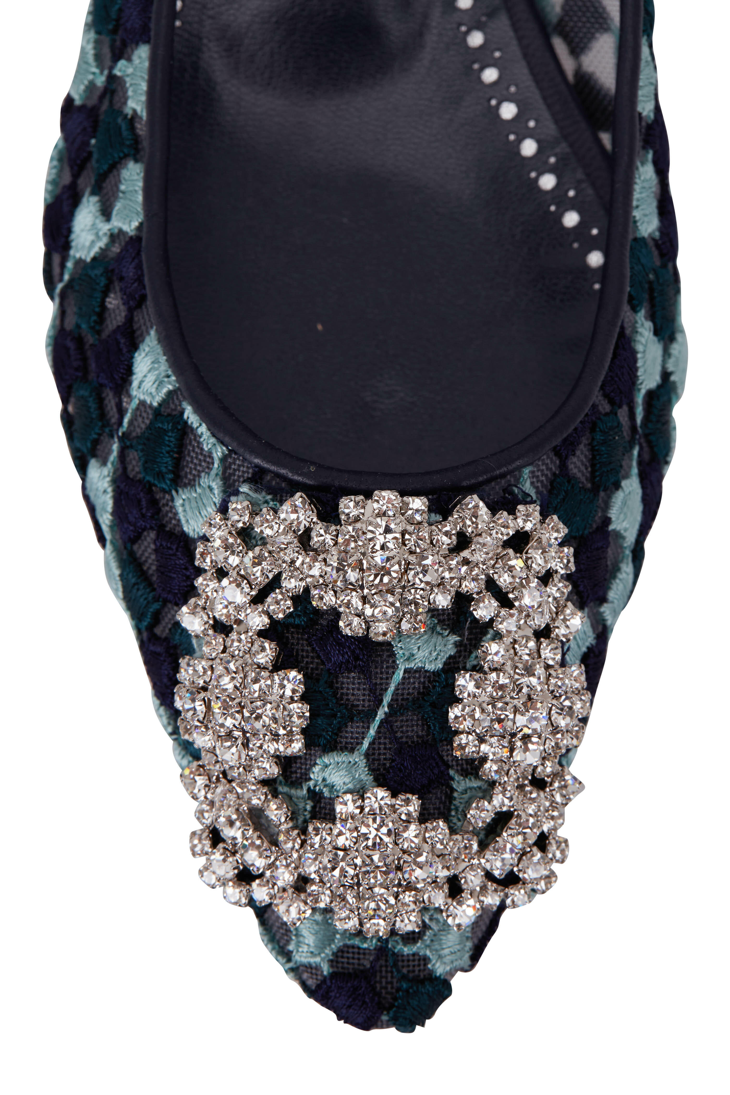Manolo Blahnik - Hangisiflat Navy & Blue Lace Jewel Buckle Flat