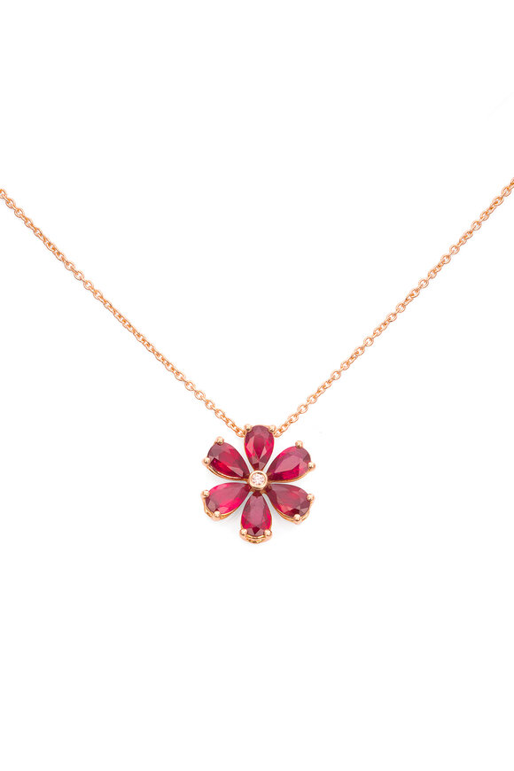 ZYDO 18k Rose Gold Ruby & Diamond Flower Necklace - view 1