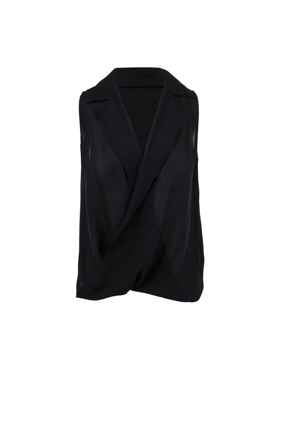 L'Agence - Freja Black Silk Draped Blouse