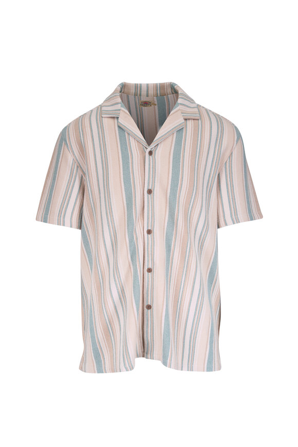 Faherty Brand Light Blue Stripe Cotton Camp Shirt - view 1