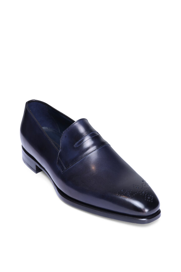 Brioni Brogue Navy Leather Loafer