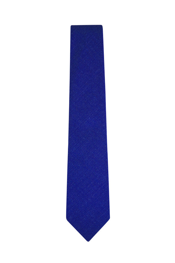 Kiton Solid Blue Cotton & Silk Necktie