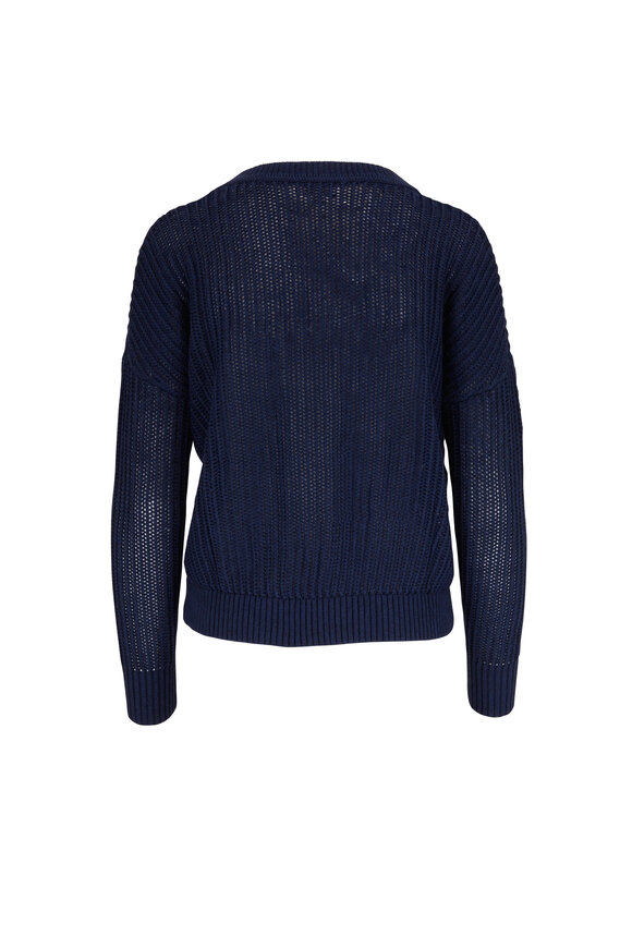 Kinross - Navy Open Stitch V-Neck Sweater