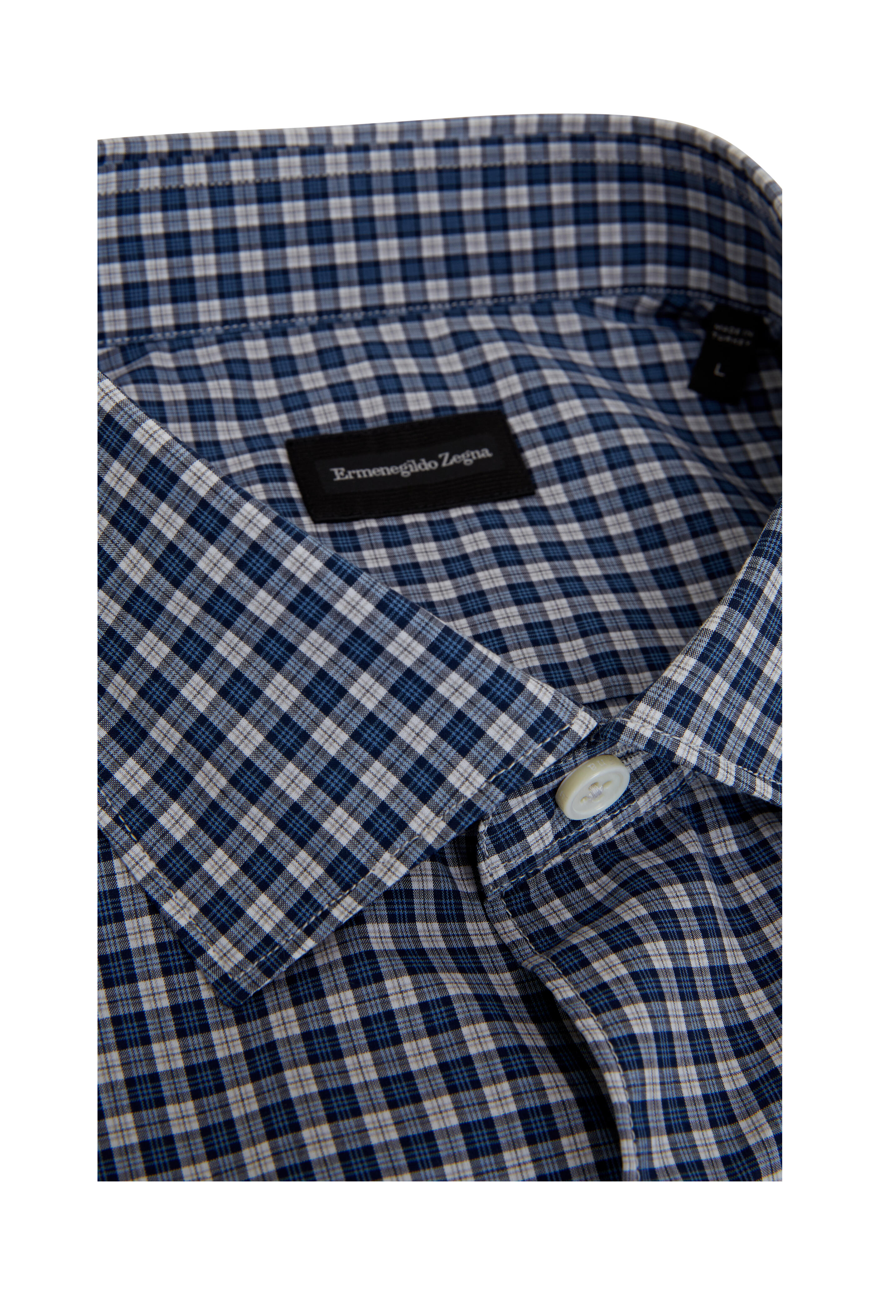 Zegna - Blue & White Check Sport Shirt | Mitchell Stores