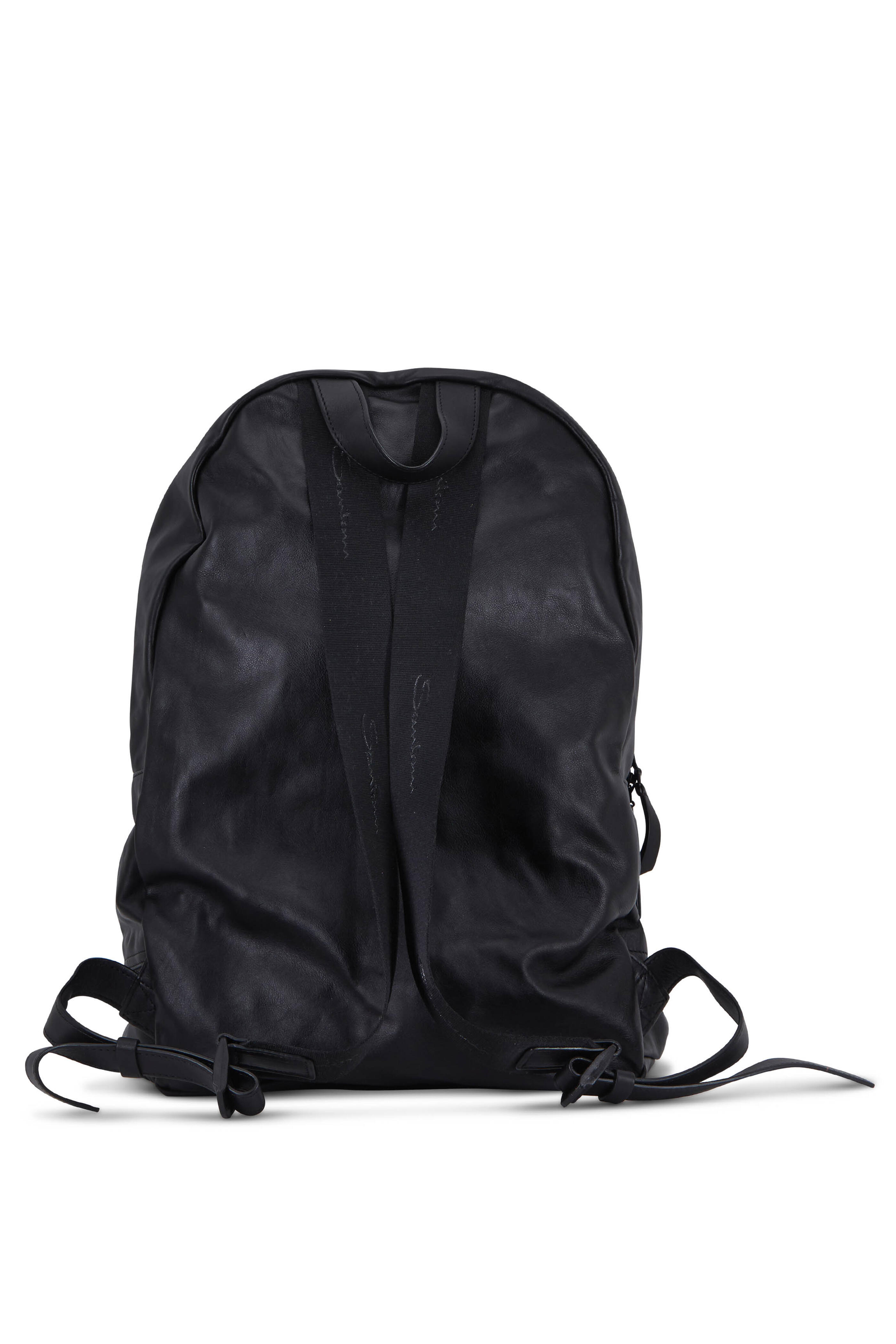 Santoni - Black Leather Packable Backpack | Mitchell Stores