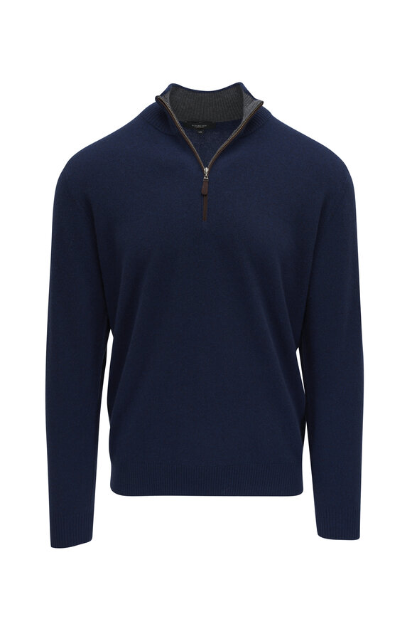 Kinross Navy Suede Trim Quarter Zip Pullover