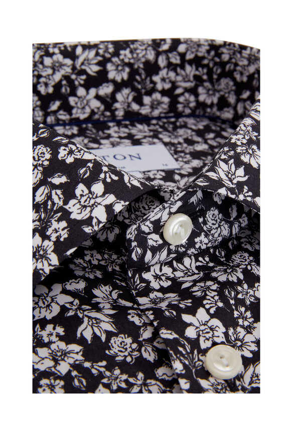 Eton - Black & White Floral Slim Fit Dress Shirt