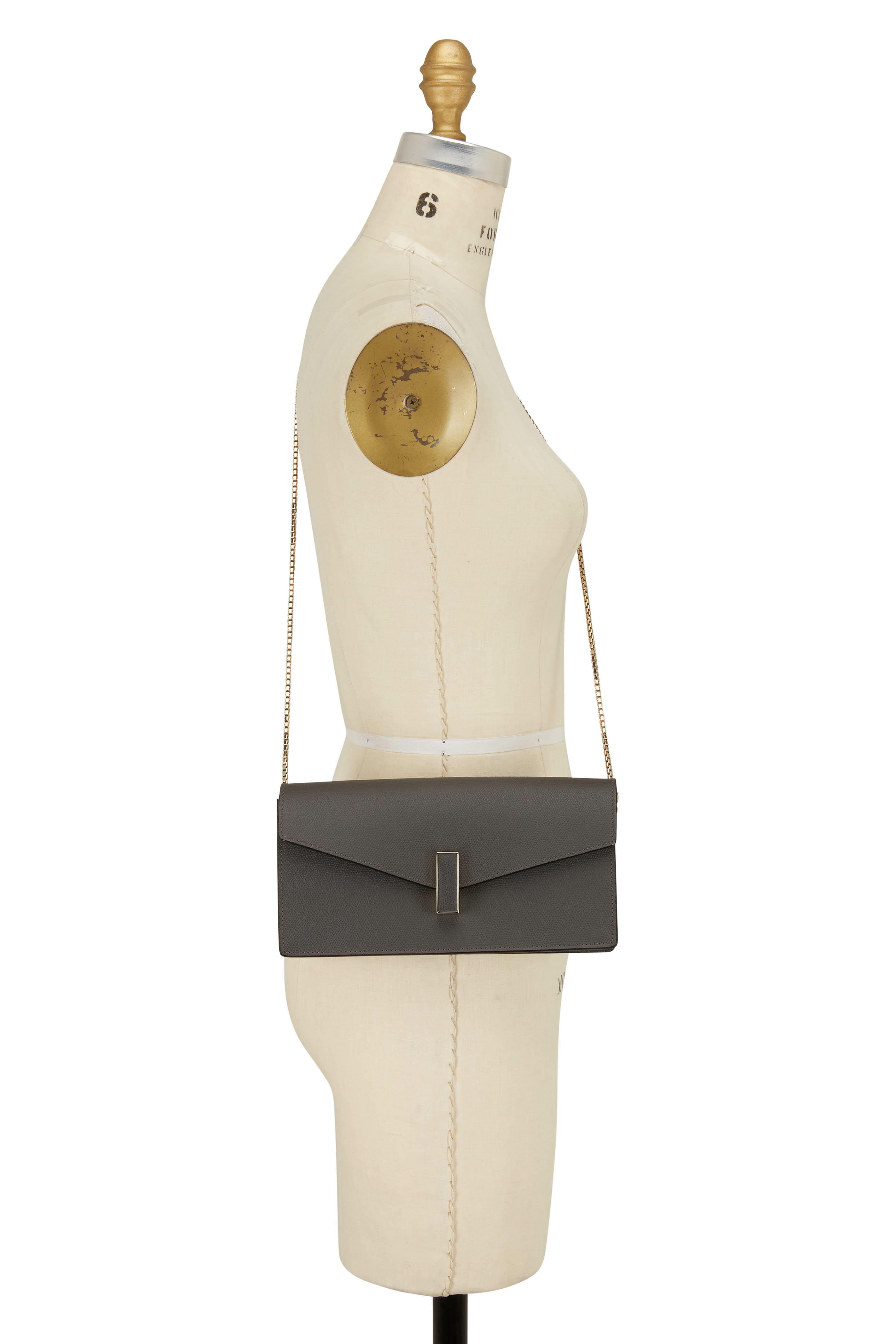 Valextra - Iside Gray Saffiano Chain Clutch | Mitchell Stores
