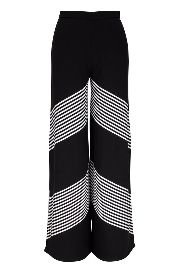 Carolina Herrera - Black & Ivory Chevron Wide Leg Knit Pant