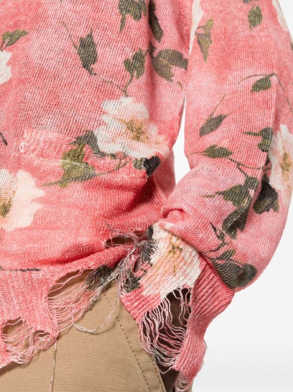 R13 - Boyfriend Pink Floral Distressed Linen Cardigan 