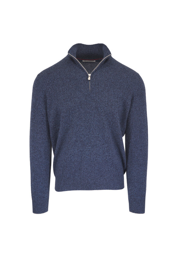 Brunello Cucinelli Denim Mouline Cashmere Quarter Zip - view 1