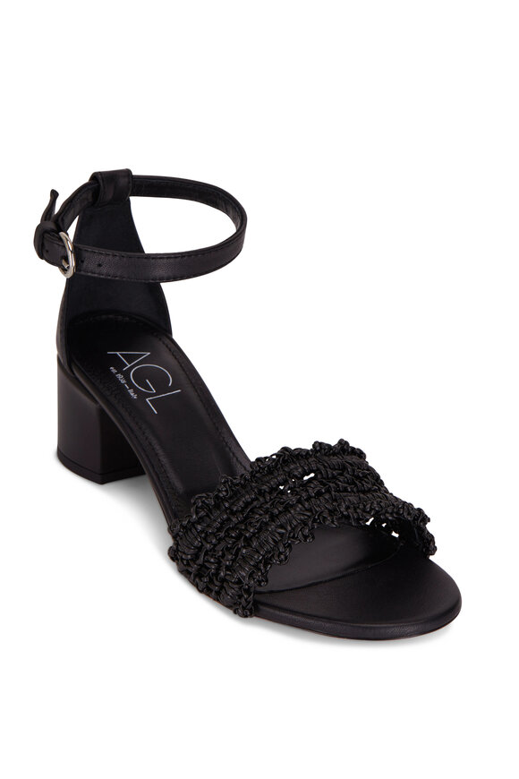 AGL - Crochet Black Block Heel Sandal, 50mm | Mitchell Stores