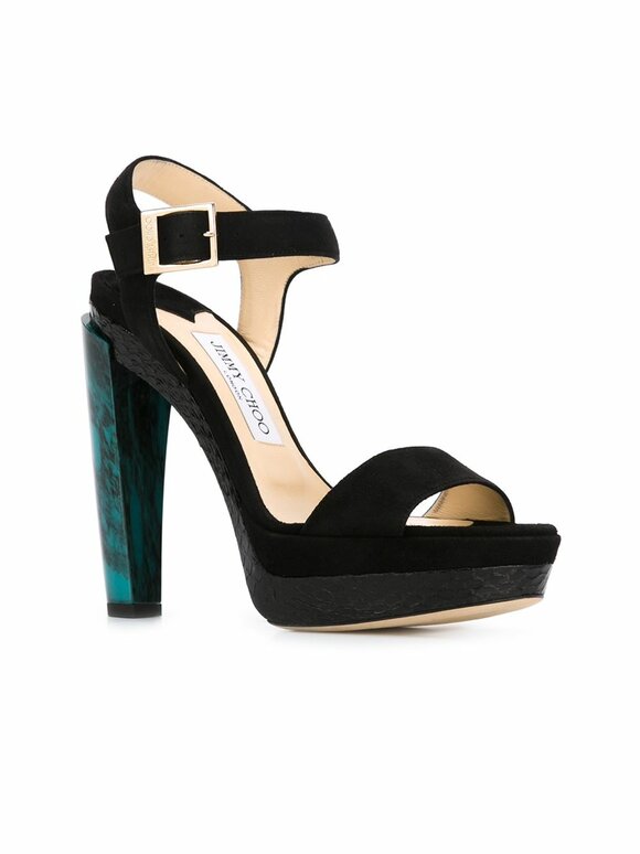 Jimmy Choo - Dora Black Suede Marbled Heel Sandal, 130mm