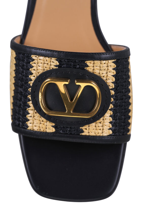 Valentino Garavani Natural & Black Stripe V Logo Raffia Slide - view 5
