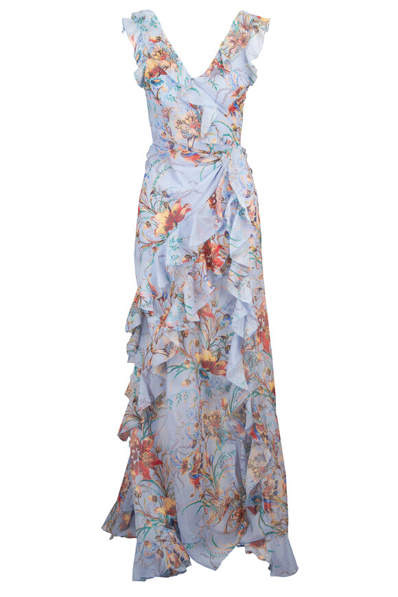Etro Floral Baby Blue Ruffle Maxi Dress - view 1