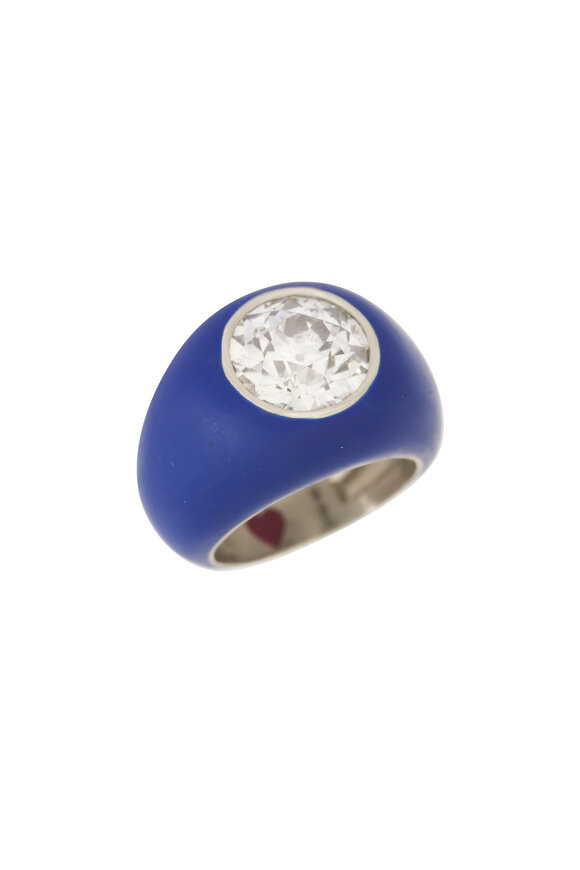 Circa 1700 18k Yellow Gold Rock Candy Blue Enamel Ring