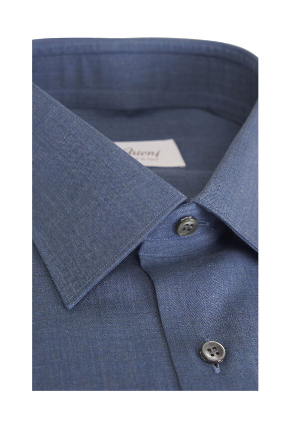 Brioni Dark Blue Cotton Dress Shirt - view 2