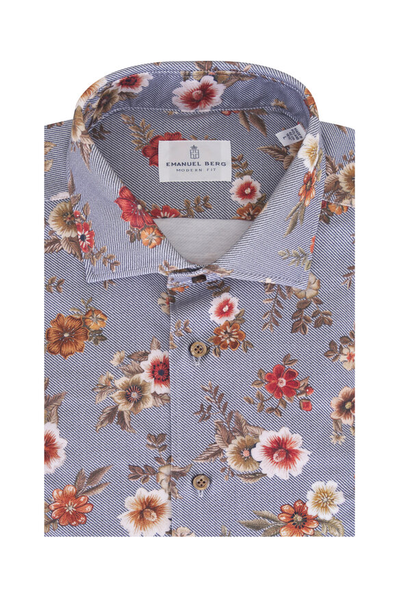 Emanuel Berg Bold Floral Stripe Multi Jersey Button Down Shirt