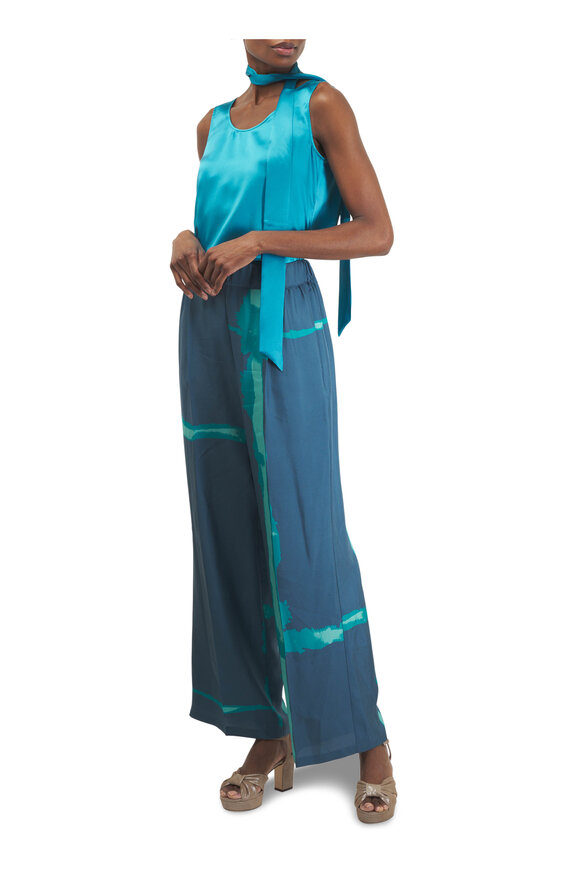 Kiton Blue Pleated Silk Pant - view 2