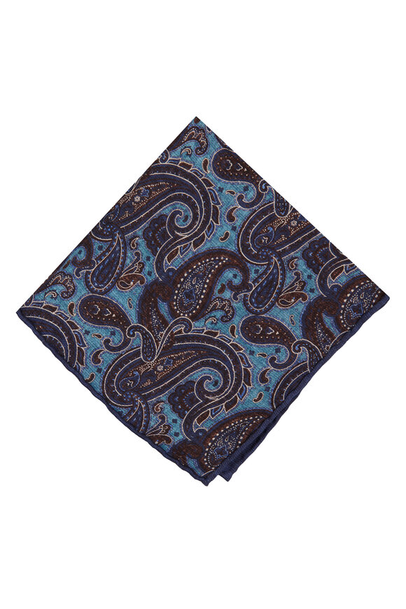 Kiton Aqua Paisley Reversible Pocket Square - view 2
